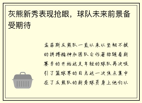 灰熊新秀表现抢眼，球队未来前景备受期待