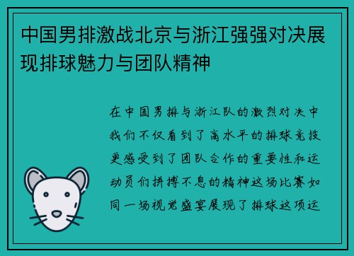 中国男排激战北京与浙江强强对决展现排球魅力与团队精神