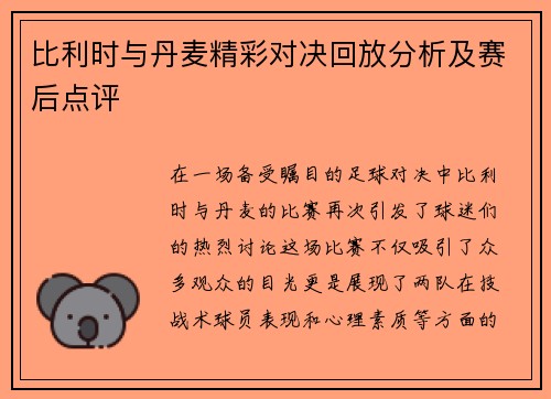 比利时与丹麦精彩对决回放分析及赛后点评